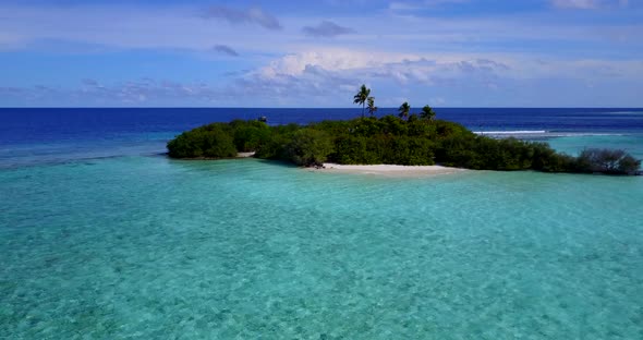 Wide aerial clean view of a paradise sunny white sand beach and aqua blue water background in colorf