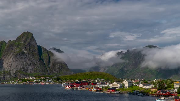 The Movement of Clouds Over a Small Fishing Village in Norway