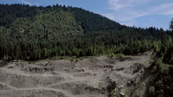 Landscape with Coniferous Forest and Quarry in Summer