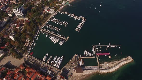 Boats are Moored at the Pier of the Town of Budva