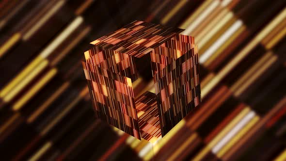 Animation Background with the Motion of Glowing Cube Covered By Mosaic Tiles of Golden Color