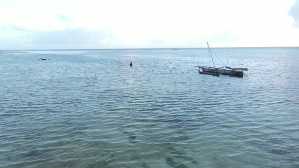 Boats in the Ocean Near the Coast of Zanzibar Tanzania Slow Motion