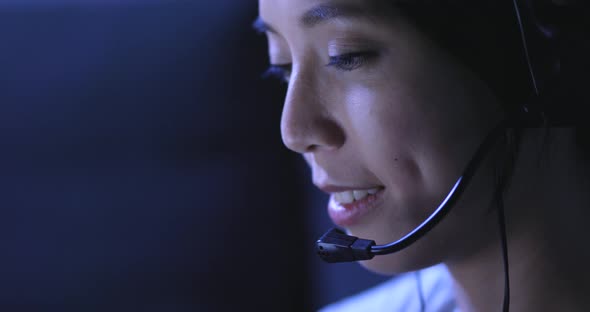 Customer services operator working at night  