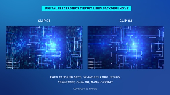 Digital  Electronics Circuit Lines Moving Vertically - 2 Clips