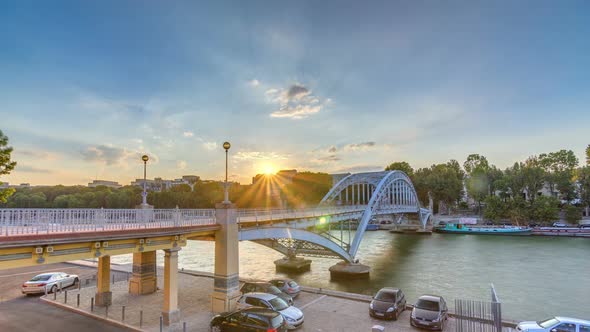 Passarelle Debilly Footbridge at Sunset Timelapse with Tourists