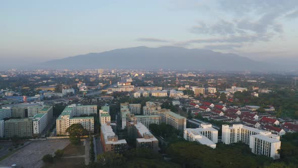 Aerial view of Chiang Mai Downtown Skyline, Thailand. Financial district and business