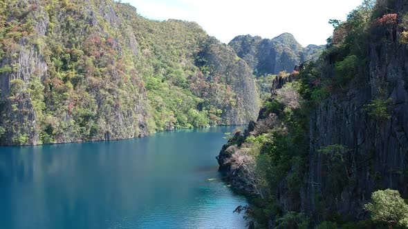 aerial of beautifully still Kayangan lake in Coron, Palawan, Philippines