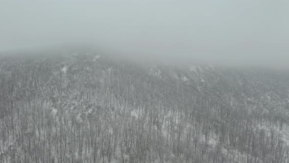 Mountain Veliki Krs in Eastern Serbia under snow 4K drone video