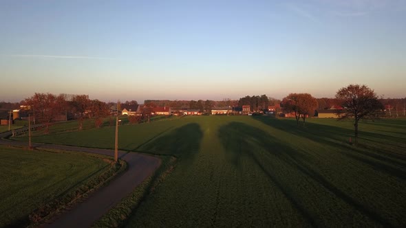 Aerial Drone Shot View in Field Near Road