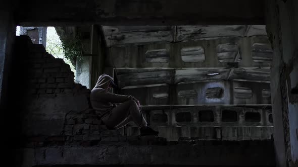 A Man Has Life Problems, A Depressed Young Man In An Abandoned Building.