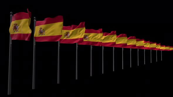 Row Of Spain Flags With Alpha 4K