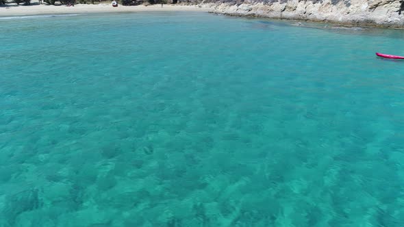 Psili Ammos beach on Serifos island in the Cyclades in Greece seen from the sky