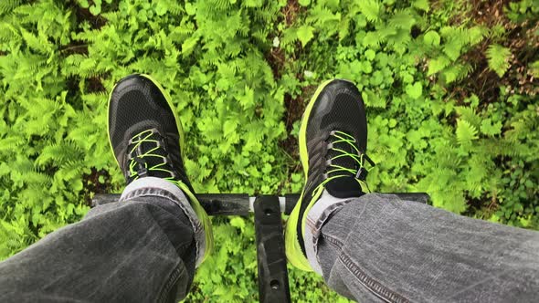 Ski Lift in the Summer. Top View of Legs Close-up