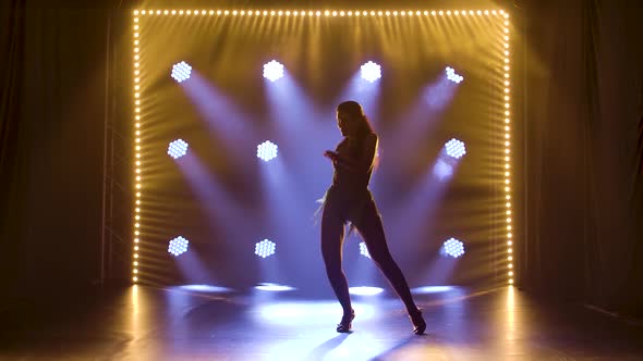 Concept of Social Dance. Silhouette of Young Woman Dancing Sensual Dance Salsa.