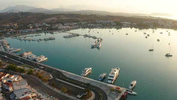 Aerial View of Porto Heli Town at Sunrise Greece