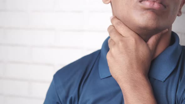 Unrecognized Man Suffering Throat Pain Close Up