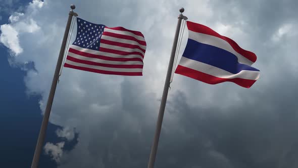 Waving Flags Of The United States And The Thailand 2K