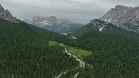 Lake of Misurina, aerial view of Dolomites