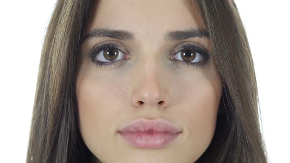 Beautiful Woman Face Close Up, White Background