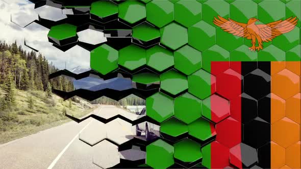 Zambia Flag Hexagon Transition - 4K Resolution