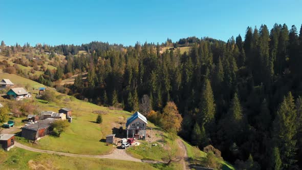 Aerial View on Country House Near Pine Forest