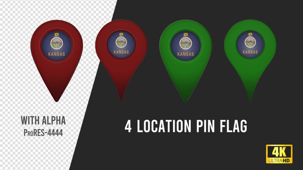 Kansas State Flag Location Pins Red And Green