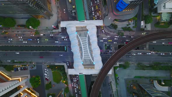 Aerial View of Skywalk Chong Nonsi Bridge in Sathorn Business District Bangkok Thailand