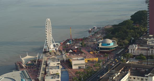 La Perla Ferris Wheel Aerial Travelling In Malecon Guayaquil City Ecuador