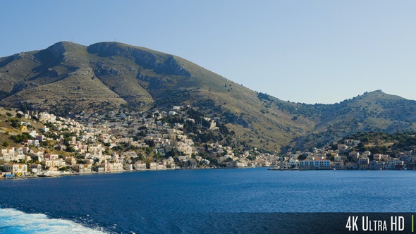 4K Cityscape of the Symi Island Coastline, Greece, Europe