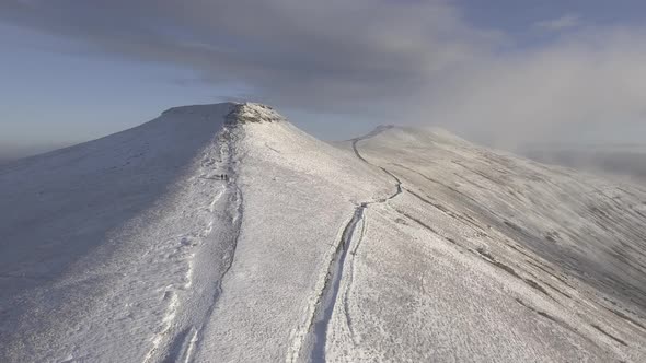 Snowy hills aerial winter panoramic view