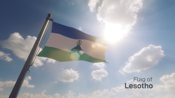 Lesotho Flag on a Flagpole V2
