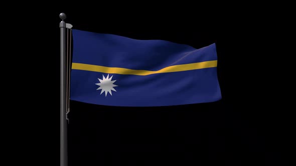 Nauru Flag On Flagpole With Alpha Channel