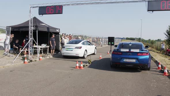 A view of the electric car race in the town of Vranov nad Toplou in Slovakia