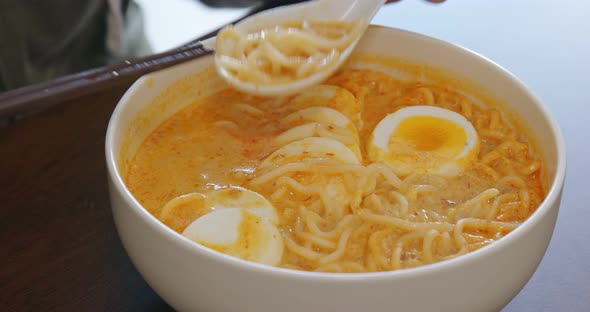 Delicious laksa in bowl 