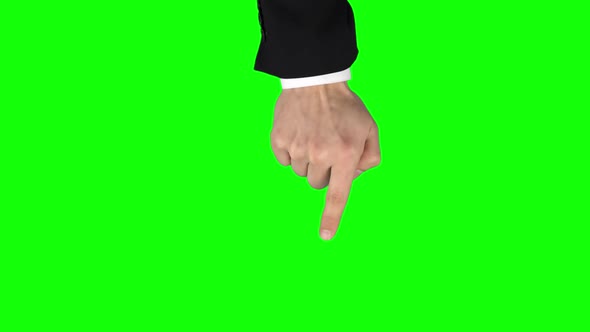 Male Hand in Black Jacket Is Performing Single Tap and Double Tap Tablet Screen Gesture on Green