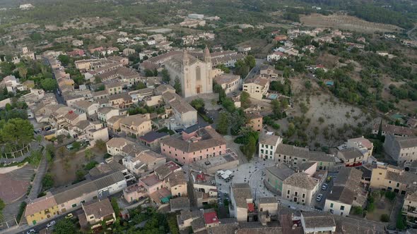 Aerial view of Calvia with Sant Joan Baptista church, Mallorca, Spain