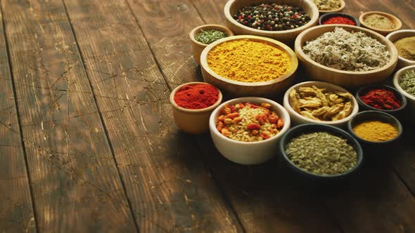 Arrangement of Spices in Small Bowls