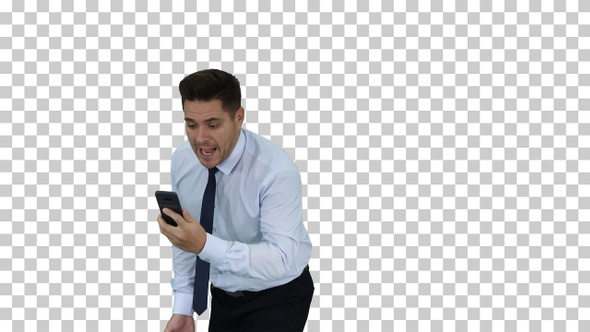 Angry businessman yelling at phone, Alpha Channel