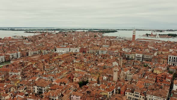 Drone Panoramic View of Venice with Traditional Houses and Grand Canal