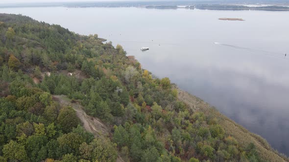 Beautiful Aerial View of the River Dnipro. Ukraine, Slow Motion