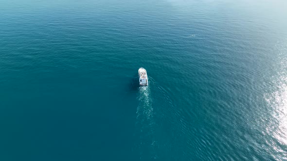 The yacht calls at the port aerial view 4 K