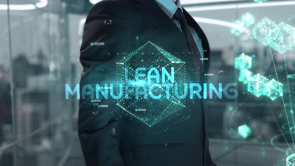 Businessman with Lean Manufacturing Hologram Concept