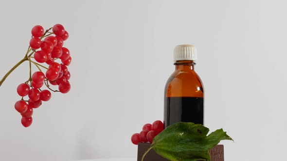 Homeopathic Medicine From Red Viburnum Berry, Medicine In A Jar On A Turntable On A White Background