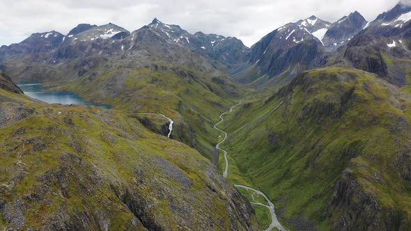 Aerial view of Anderson Bay, Unalaska, Alaska, United States.