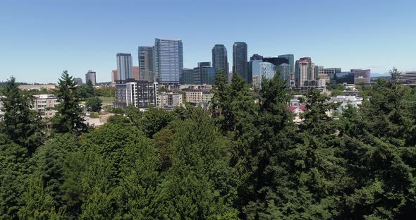 Rising Up To Reveal Bellevue Washington Downtown Skyline