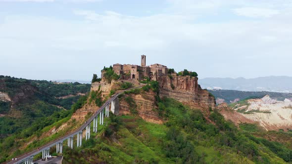 Aerial View of Medieval Town on Top of Plateau in Viterbo Province Lazio