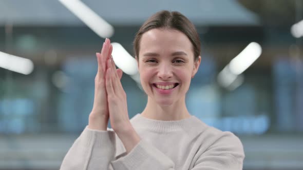 Portrait Shot of Happy Woman Clapping, Applauding