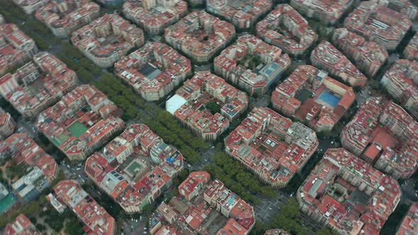 Aerial View. Cityscape with Typical Urban Octagon Blocks in Barcelona, Spain