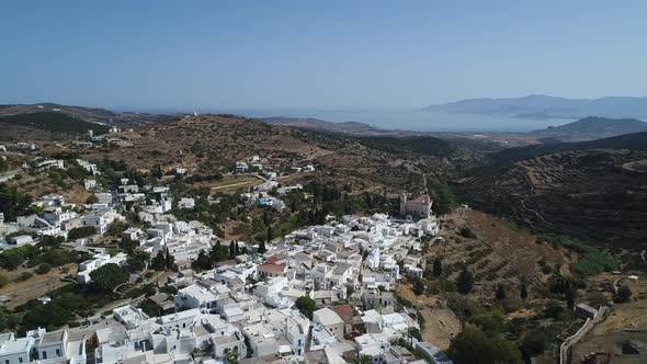 Village of Lefkes on the island of Paros in the Cyclades in Greece from the sky