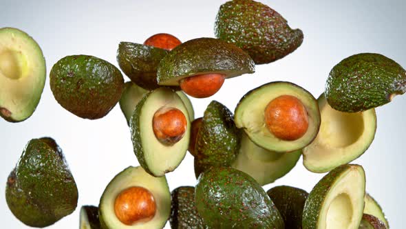 Super Slow Motion Shot of Flying Fresh Avocados at 1000 Fps